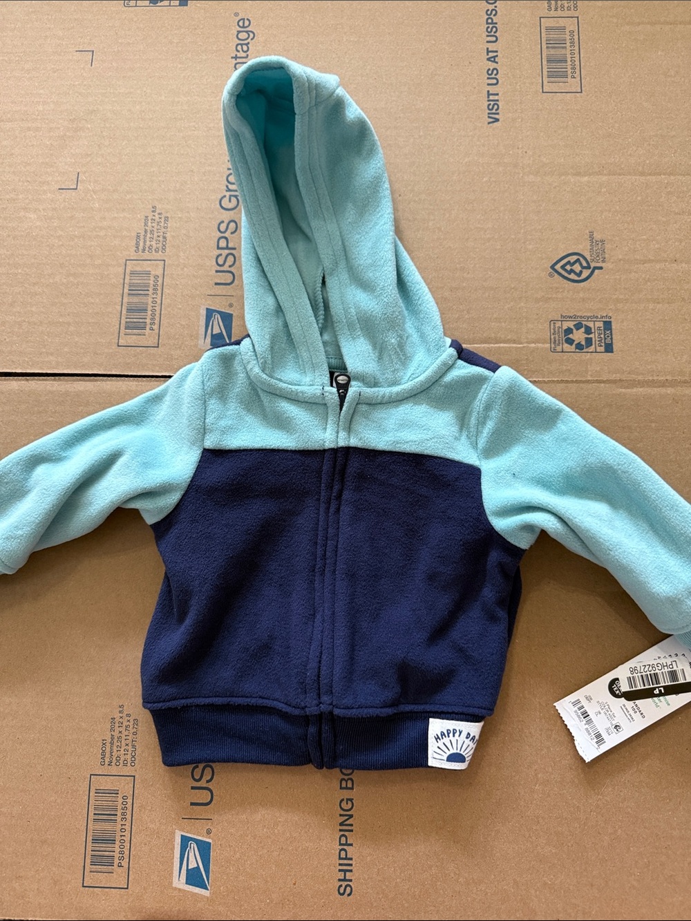Toddler Blue Two-Tone Hooded Fleece Jacket
